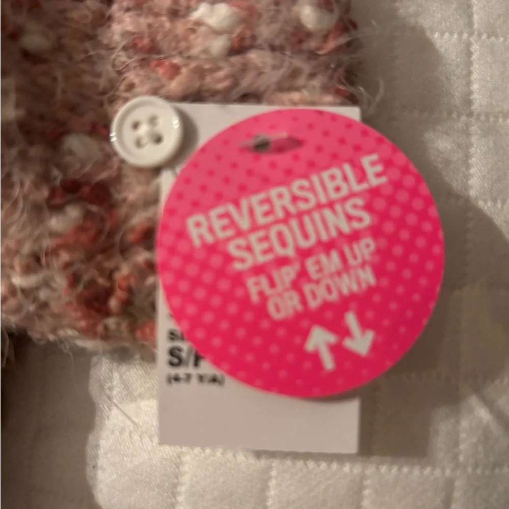 The Children's Place Pink Fuzzy Mittens with Sequin Hearts that reverse to sleep